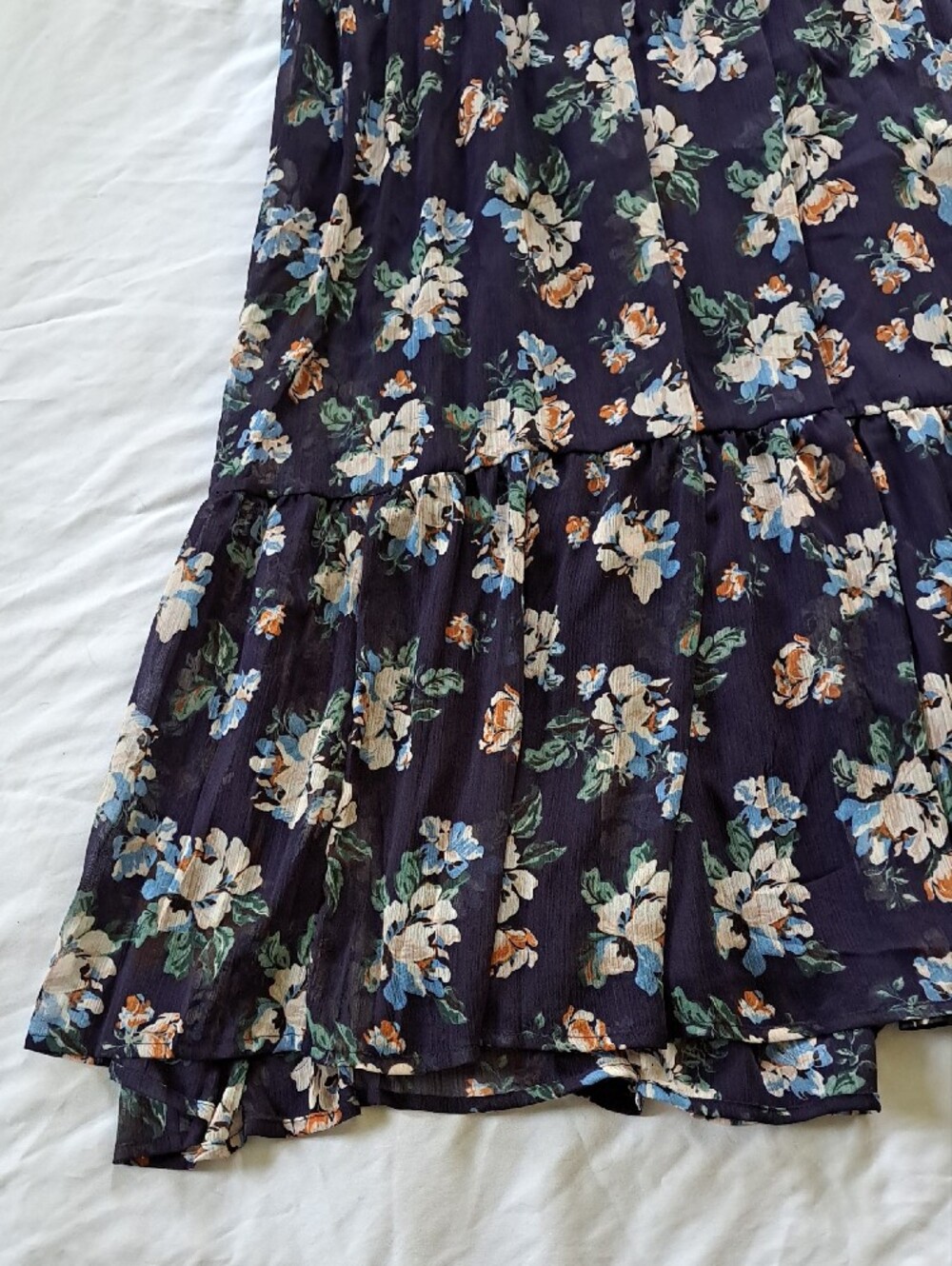 NWT LC Lauren Conrad Navy Floral Romantic Puff-Sleeve Midi Dress Garden Party M - Picture 7 of 16